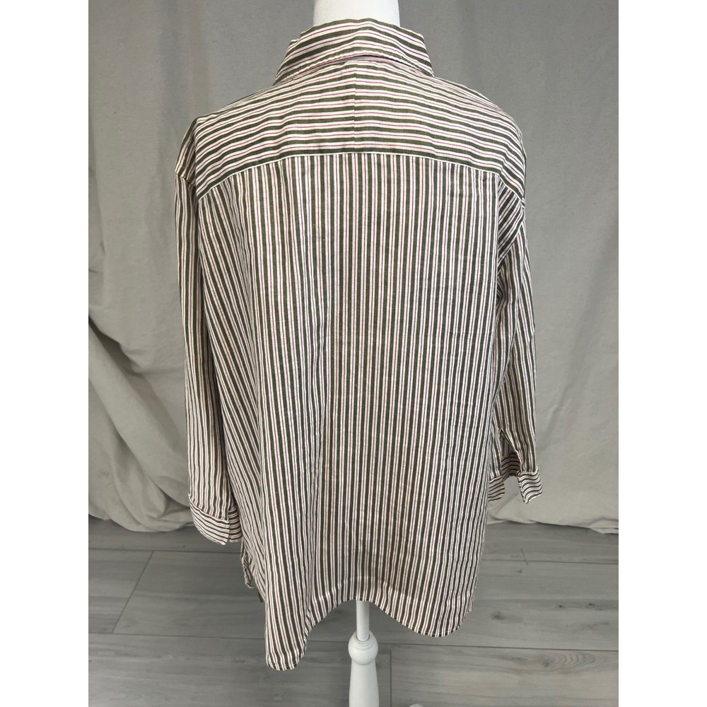 Lauren Ralph Lauren Linen Button Down Shirt Striped Green White Red Sz 2X Preppy - Picture 5 of 9